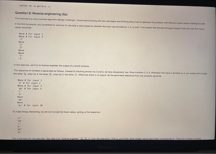 Solved Question 6 : Reverse engineering (6p) walues would | Chegg.com