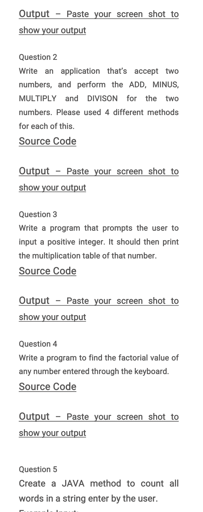 Solved Output Paste your screen shot to show your output | Chegg.com