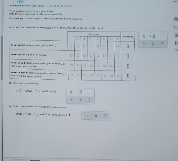 Solved An 8-sided Die With Faces Labeled 1 To 8 Will Be | Chegg.com