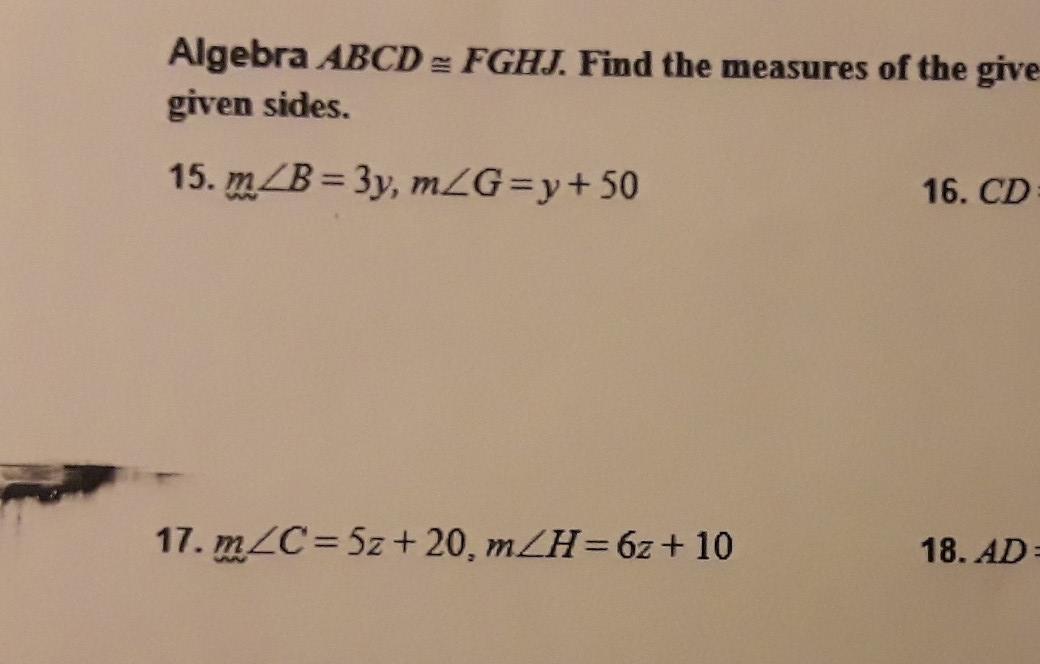Solved Algebra ABCDEFGHJ. Find the measures of the give | Chegg.com