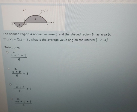Solved The shaded region A above has area a and the shaded | Chegg.com