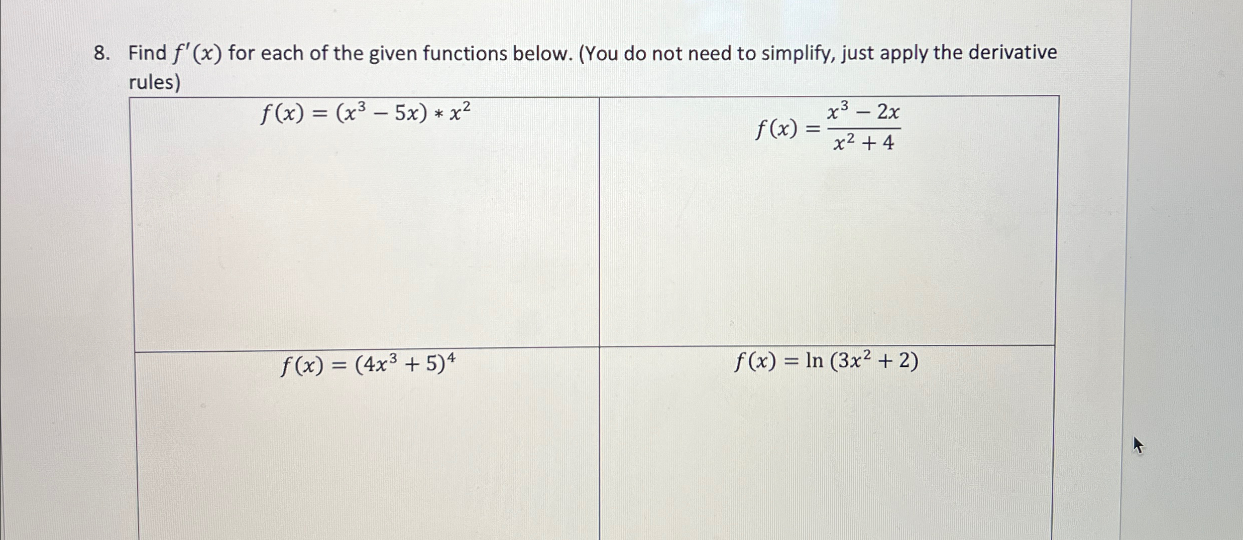 Solved Find f'(x) ﻿for each of the given functions below. | Chegg.com