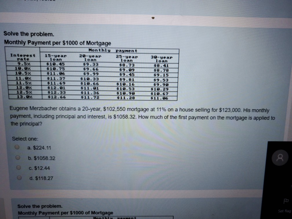 Solve the problem. Monthly Payment per $1000 of | Chegg.com