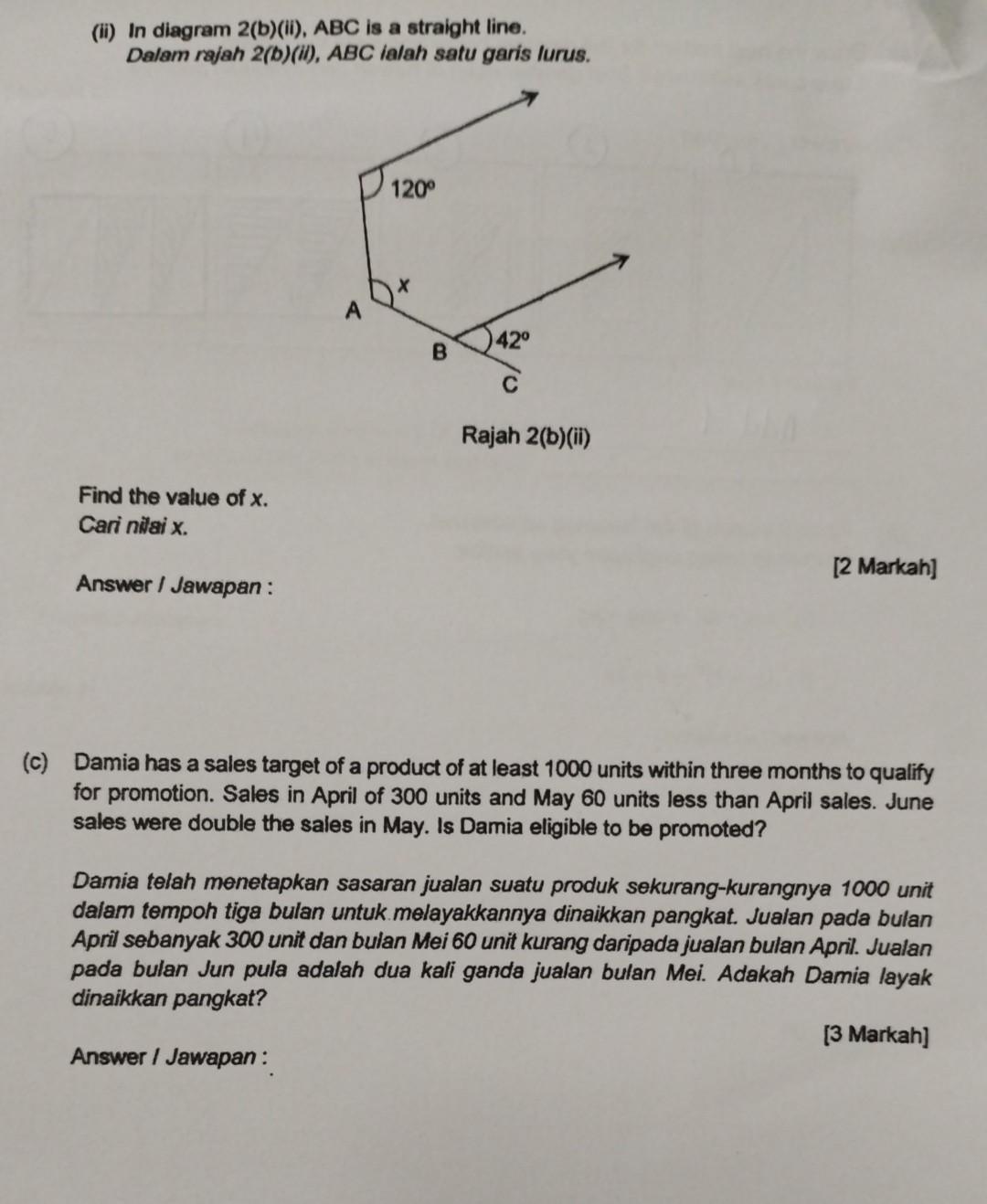 Solved (ii) In Diagram 2(b)(ii), ABC Is A Straight Line. | Chegg.com