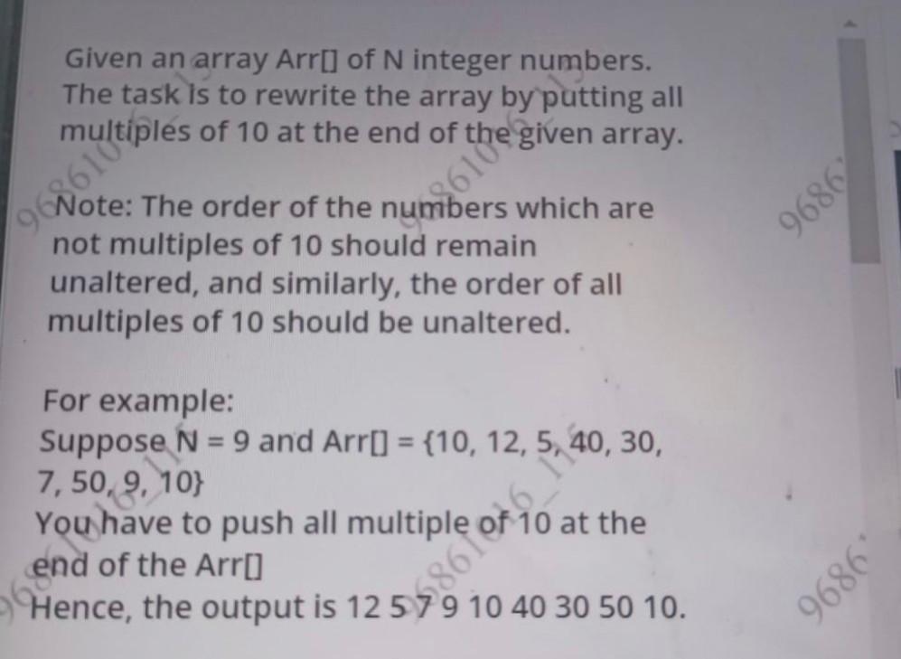 Solved es of 10 at the end of the given array. Given an | Chegg.com