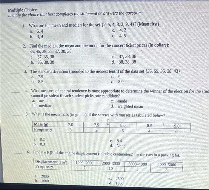Solved Multiple Choice Identify the choice that best | Chegg.com