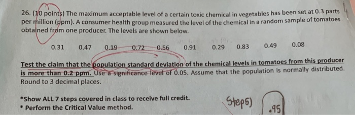 Solved 26. (10 points) The maximum acceptable level of a | Chegg.com