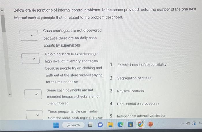 Solved Below Are Descriptions Of Internal Control Problems. | Chegg.com