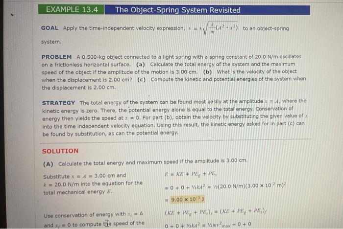 Solved EXAMPLE 13.4 The Object-Spring System Revisited GOAL | Chegg.com