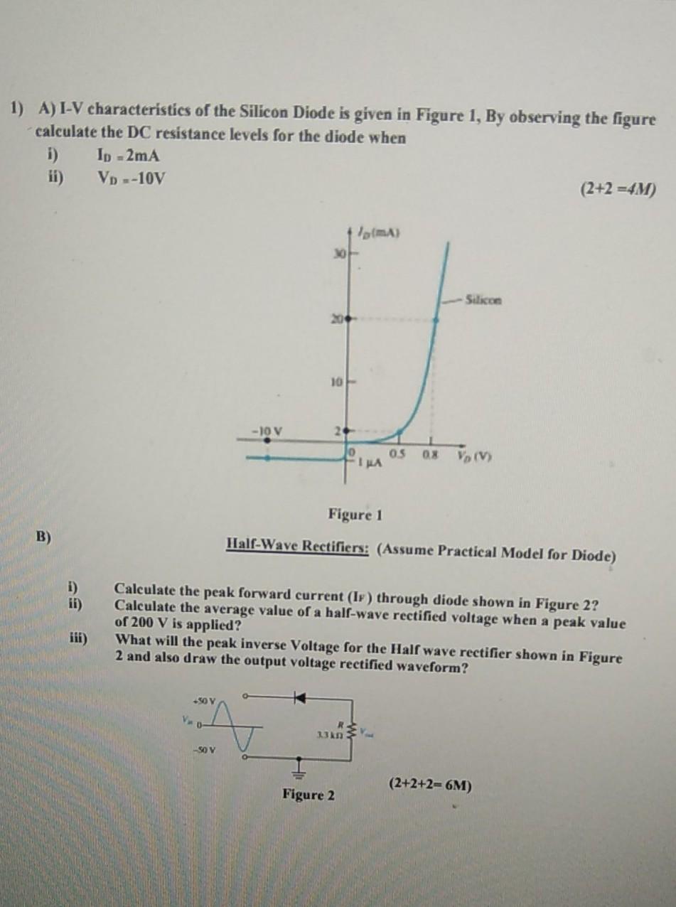 Solved 1) A) I-V characteristics of the Silicon Diode is | Chegg.com