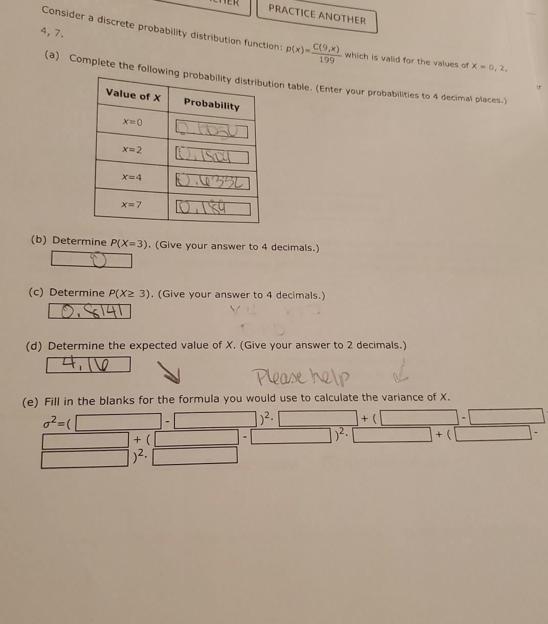 Solved PRACTICE ANOTHER Consider a discrete probability | Chegg.com