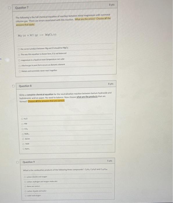 Solved 8 pts Question 7 The following is the full chemical | Chegg.com