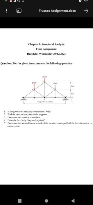 Solved Trusses Assignment.docx → Chapter 6 Structural | Chegg.com