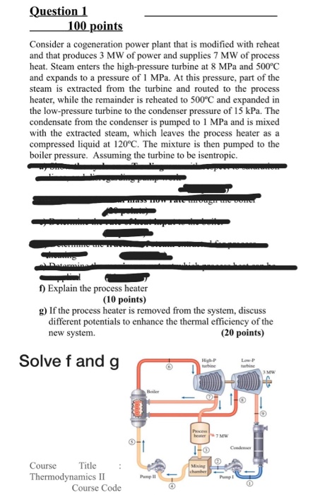 Solved Question 1 100 points Consider a cogeneration power | Chegg.com