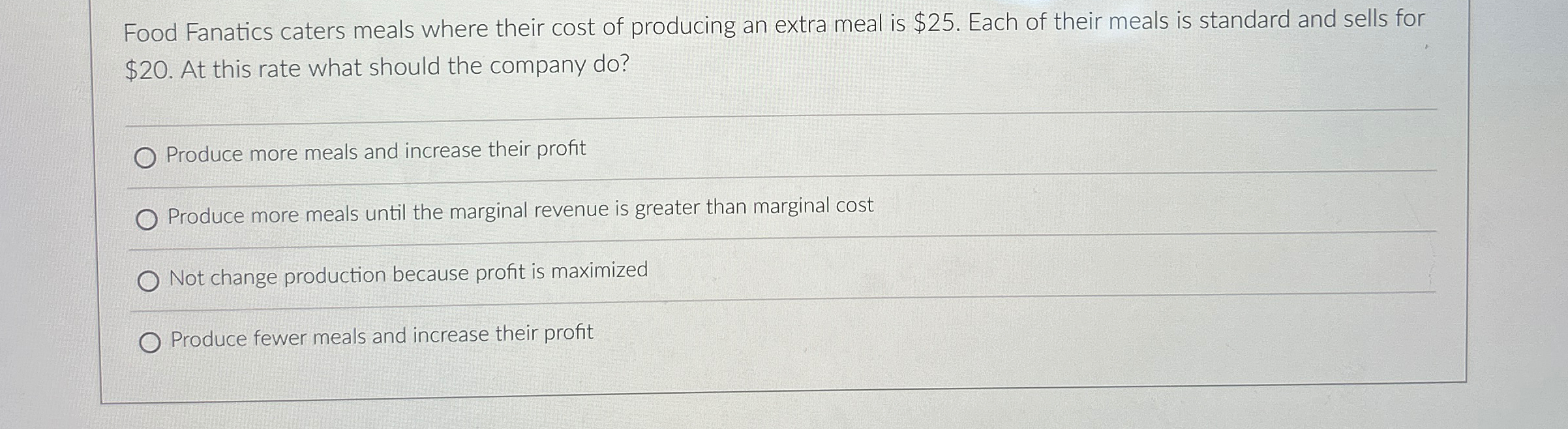Solved Food Fanatics caters meals where their cost of