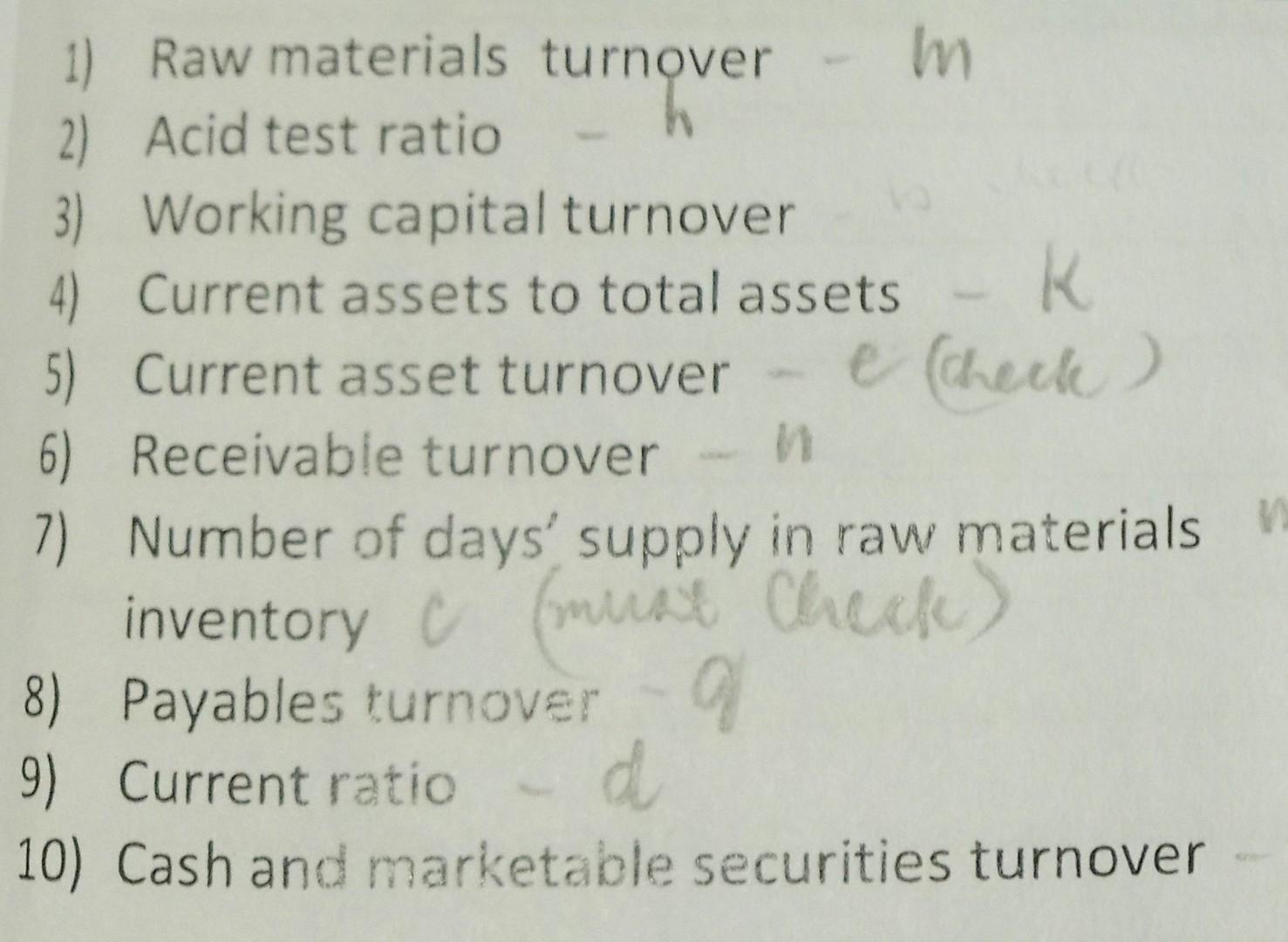Solved K K 1) Raw materials turnover m 2) Acid test ratio 3)