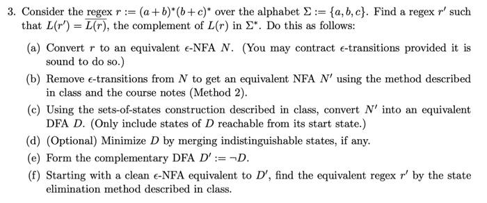 3. Consider The Regex R:=(a+b)∗(b+c)∗ Over The | Chegg.com