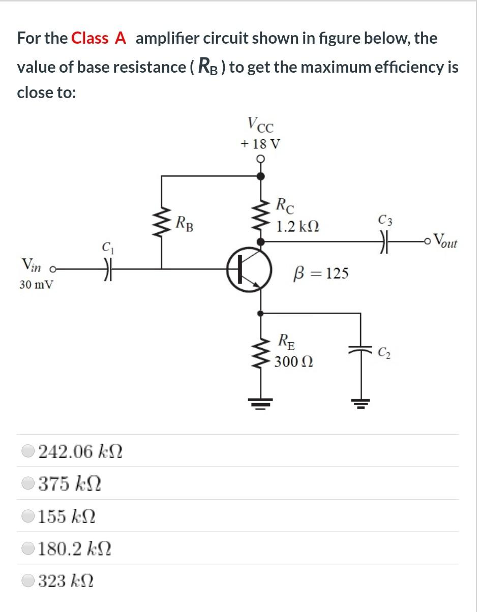 Solved For the Class A amplifier circuit shown in figure | Chegg.com