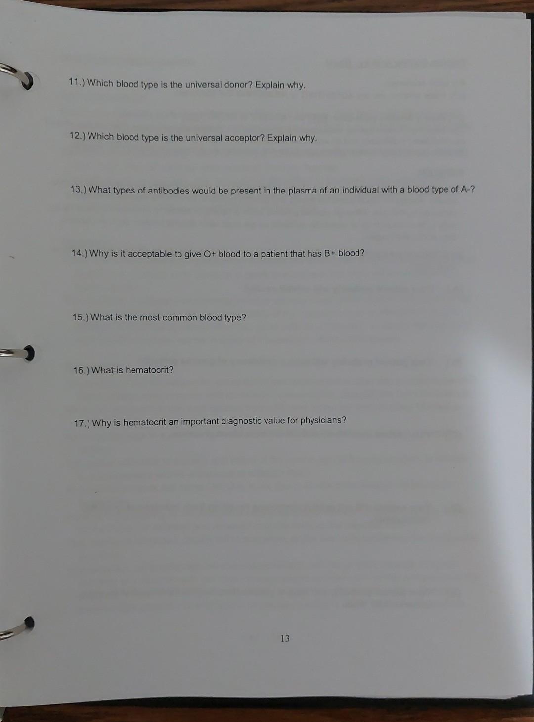 Solved 11.) Which blood type is the universal donor? Explain