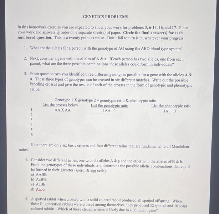 Solved GENETICS PROBLEMS In this homework exercise you are | Chegg.com