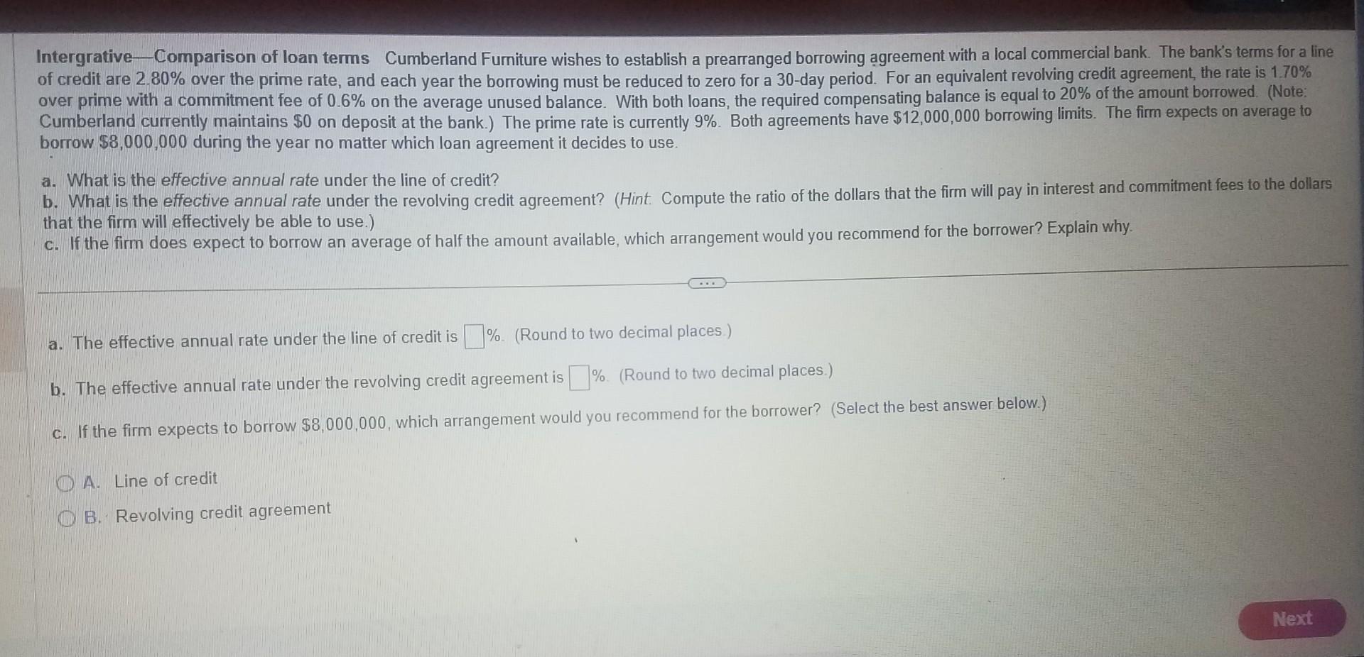 Solved Intergrative Comparison of loan terms Cumberland