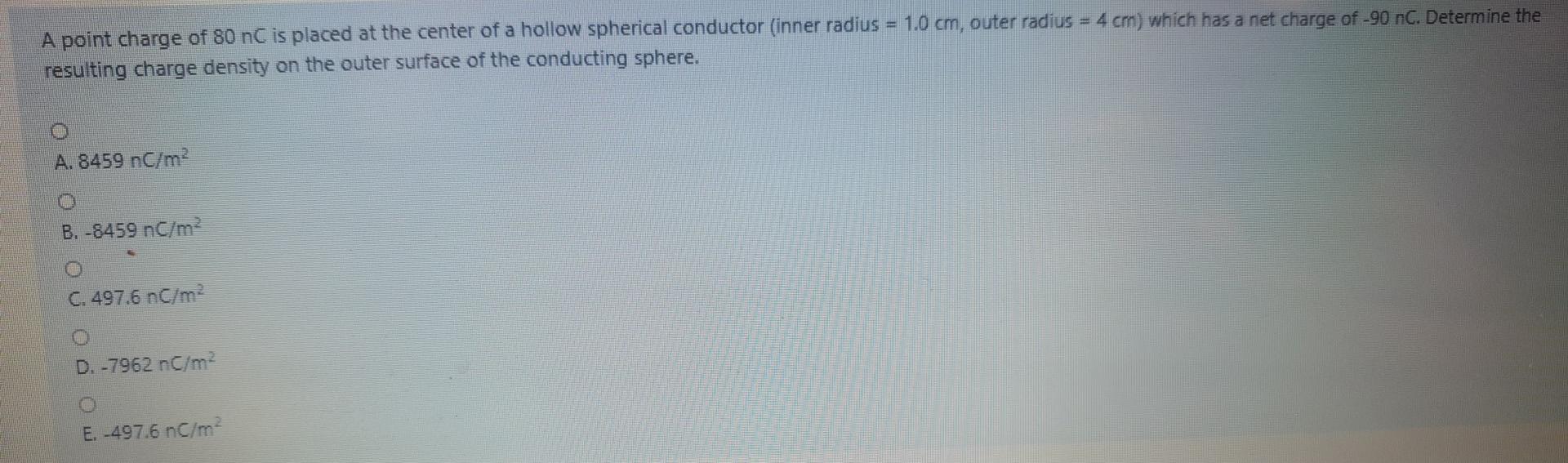 Solved A point charge of 80 nC is placed at the center of a | Chegg.com