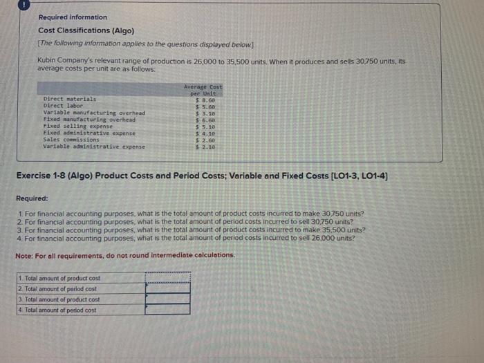 Solved Required Information Cost Classifications Algo The