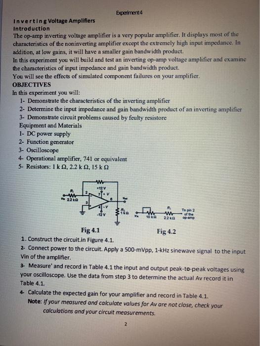 Experiment 4 Inverting Voltage Amplifiers | Chegg.com