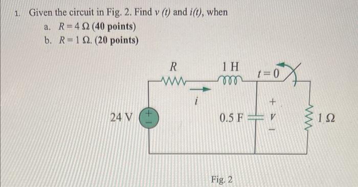 Solved 1. Given the circuit in Fig. 2. Find v (t) and i(t), | Chegg.com