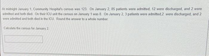 Solved At midnight January 1, Community Hospitars census was | Chegg.com