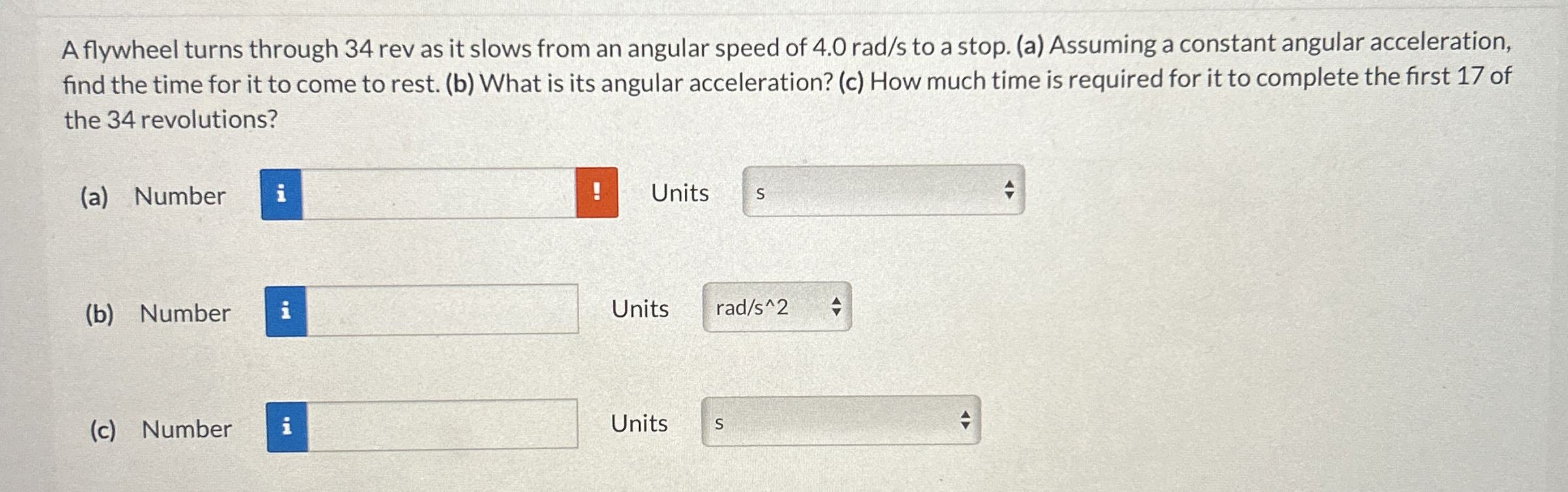 Solved A flywheel turns through 34 ﻿rev as it slows from an | Chegg.com