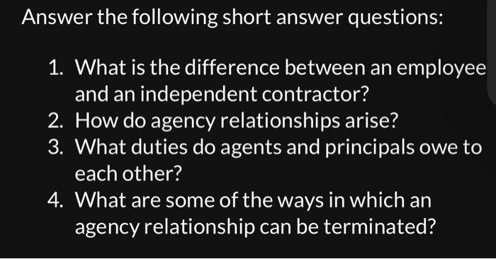 Solved Answer the following short answer questions: 1. What | Chegg.com
