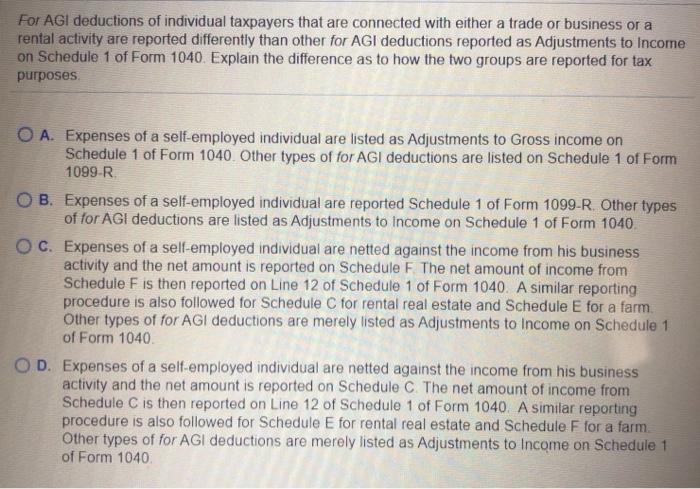 Solved For AGI deductions of individual taxpayers that are | Chegg.com
