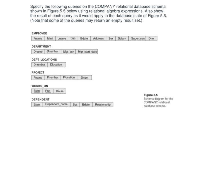 Solved Specify the following queries on the COMPANY | Chegg.com