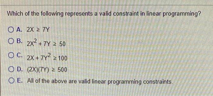 Solved Which of the following represents a valid constraint | Chegg.com