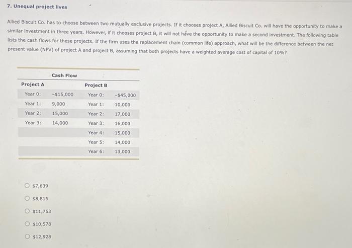 solved-7-unequal-project-lives-allied-biscuit-co-has-to-chegg