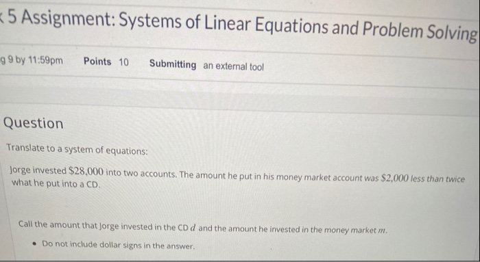 Solved 5 Assignment: Systems of Linear Equations and Problem | Chegg.com