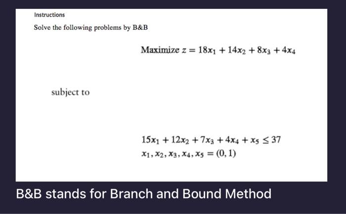 Solved Instructions Solve The Following Problems By B\&B | Chegg.com