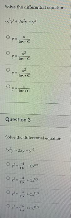 Solved Solve The Differential Equation −x3y′ 2x2y Y2