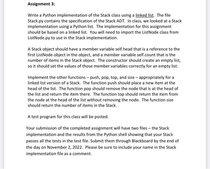 Solved Write a Python implementation of the Stack class | Chegg.com