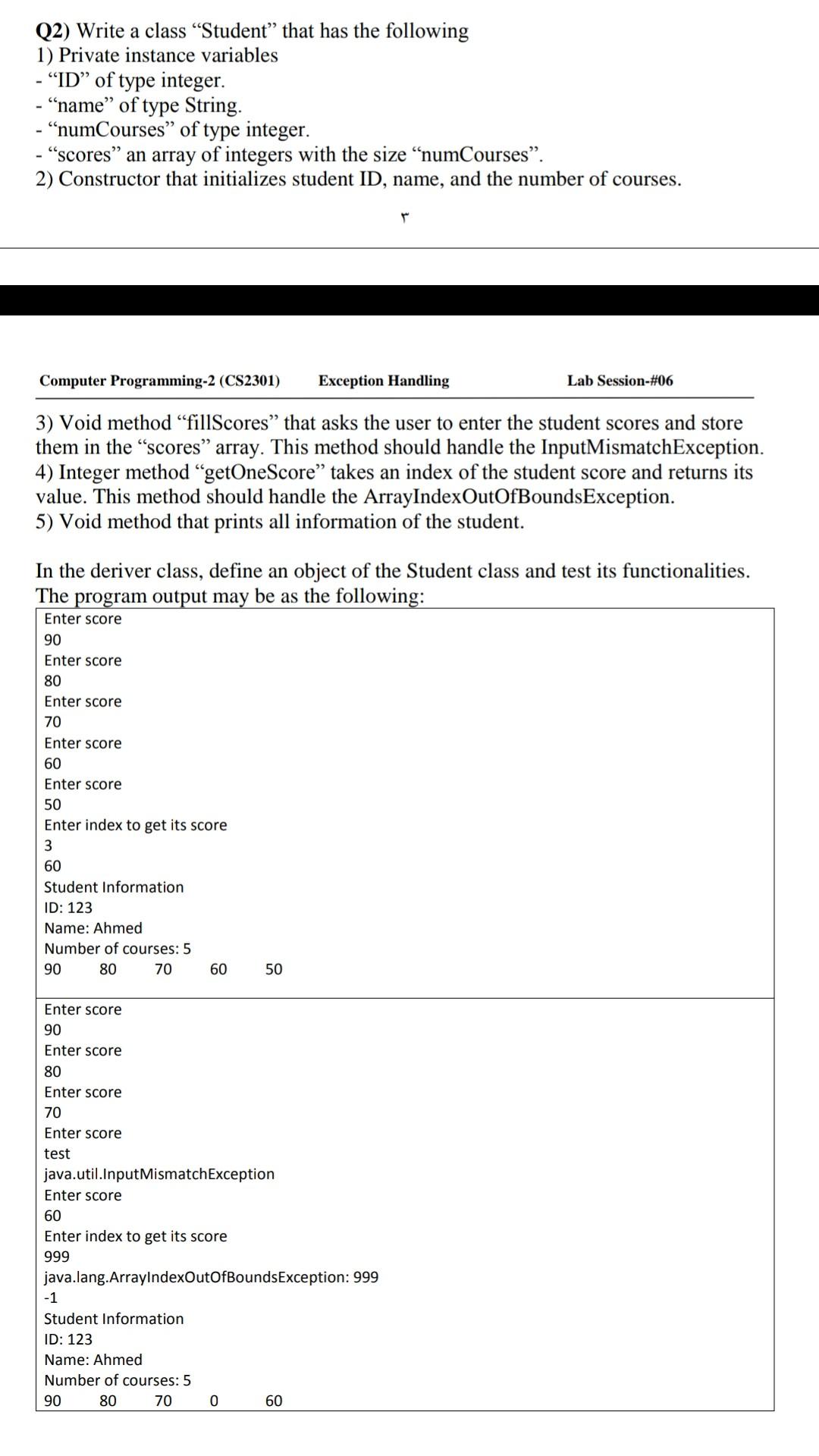Solved - Q2) Write a class “Student” that has the following | Chegg.com