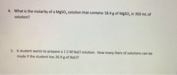 Solved 4. What is the molarity of a MgSO, solution that | Chegg.com ...