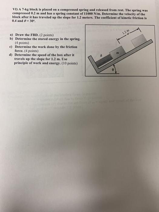 Solved VI) A 7-kg block is placed on a compressed spring and | Chegg.com