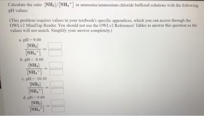 Solved Calculate The Ratio (NH3)/(NH4+) In Ammonia/ammonium | Chegg.com