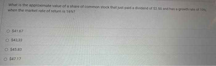 Solved What is the approximate value of a share of common | Chegg.com