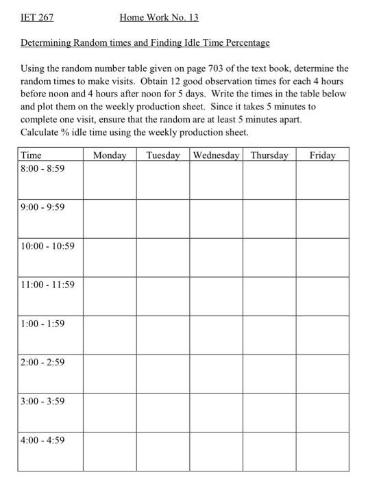 Determining Random times and Finding Idie Time | Chegg.com