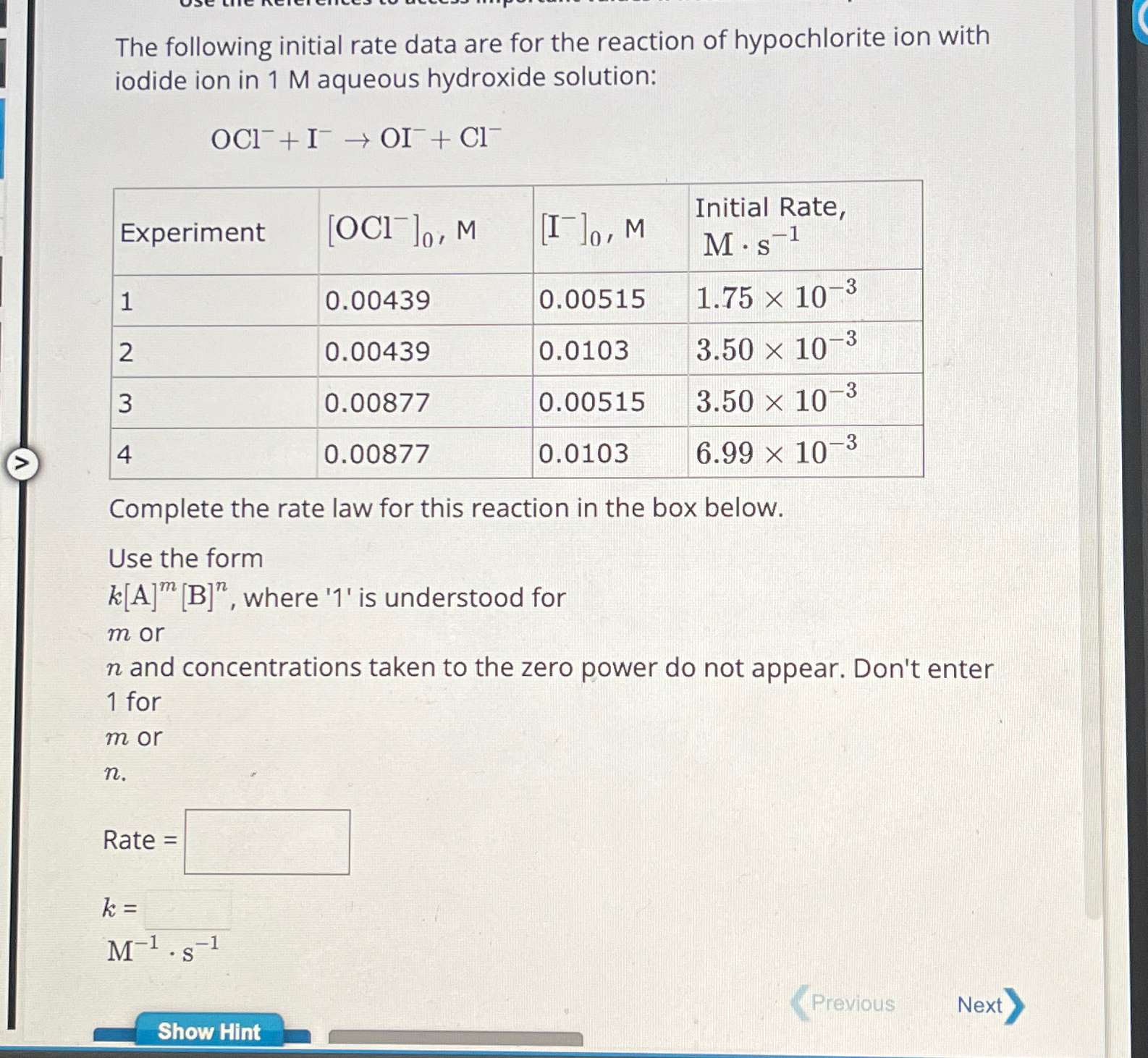 Solved 3a The following initial rate data are for the | Chegg.com