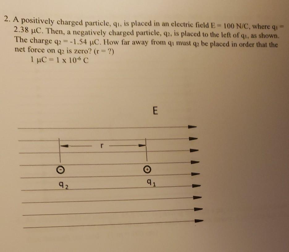 Solved 2. A positively charged particle, qi, is placed in an | Chegg.com