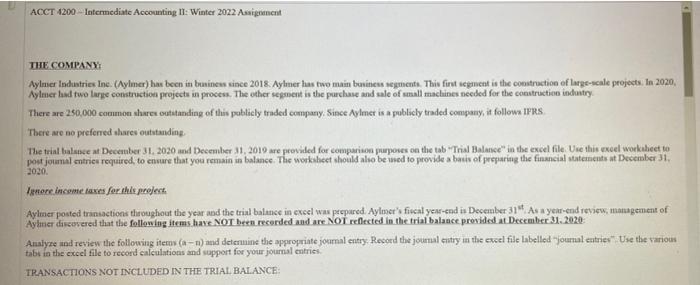 ACCT 4200 Intermediate Accounting II Winter 2022 Chegg