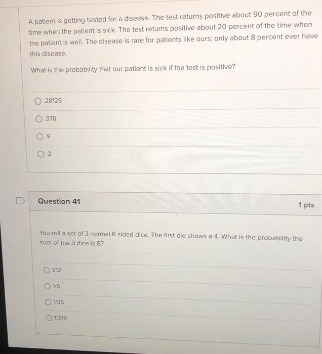 Solved A patient is getting tested for a disease. The test | Chegg.com